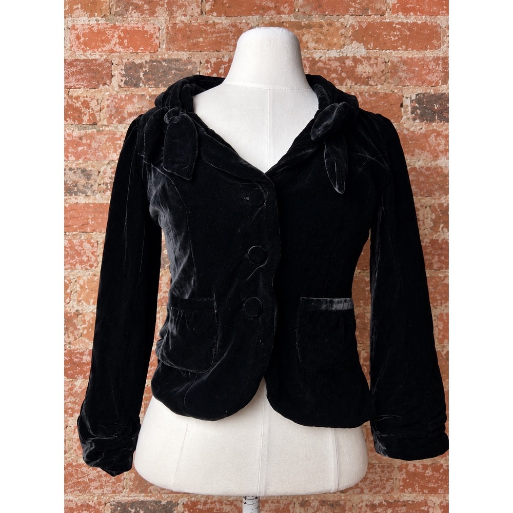 Odille Anthropologie Black Silk Velvet Bow Blazer Jacket 2 Whimsigoth Coquette
